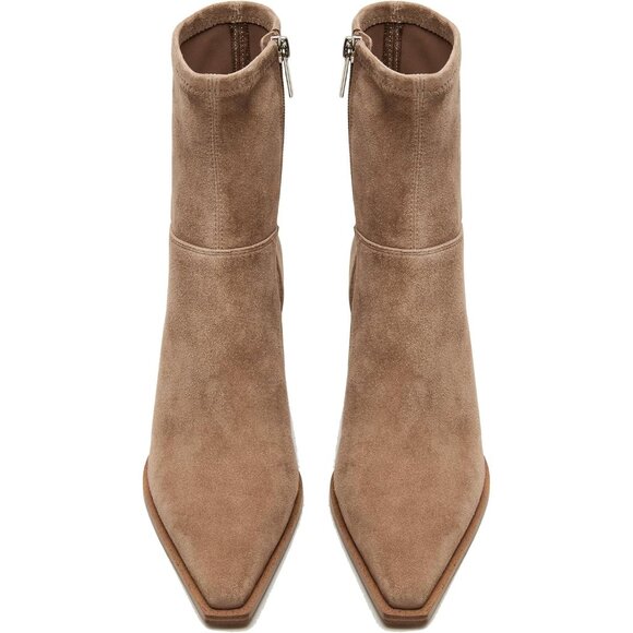 Women Taupe Suede Dressy Ankle Boots Pointed Toe Side Zipper Kitten Heel Booties - Picture 6 of 7